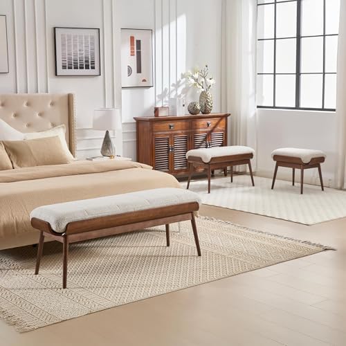 BFZ 37.4" Upholstered Bedroom Bench Walnut Wood Frame Entryway Bench