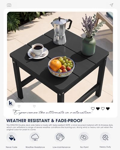 KINGYES Double Side Table with 1.6'' Umbrella Hole, HDPE Adirondack End Table- Black