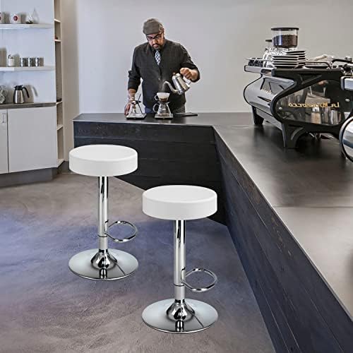 Finnhomy Bar Stools Set of 2 Modern PU Leather, Swivel Barstools with Footrest and Backless Round, Counter Height Adjustable Modern Counter stools for Kitchen, White