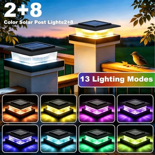 4x4 Solar Post Cap Lights, 13 Lighting Modes RGB Post Solar Lights Outdoor