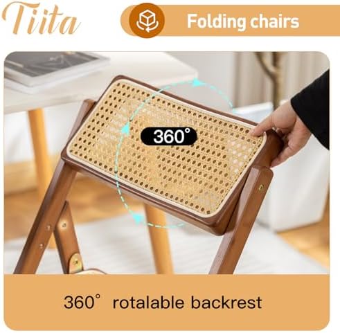 Tiita Rattan Folding Dining Chairs Set of 2, Bamboo Frame, Walnut