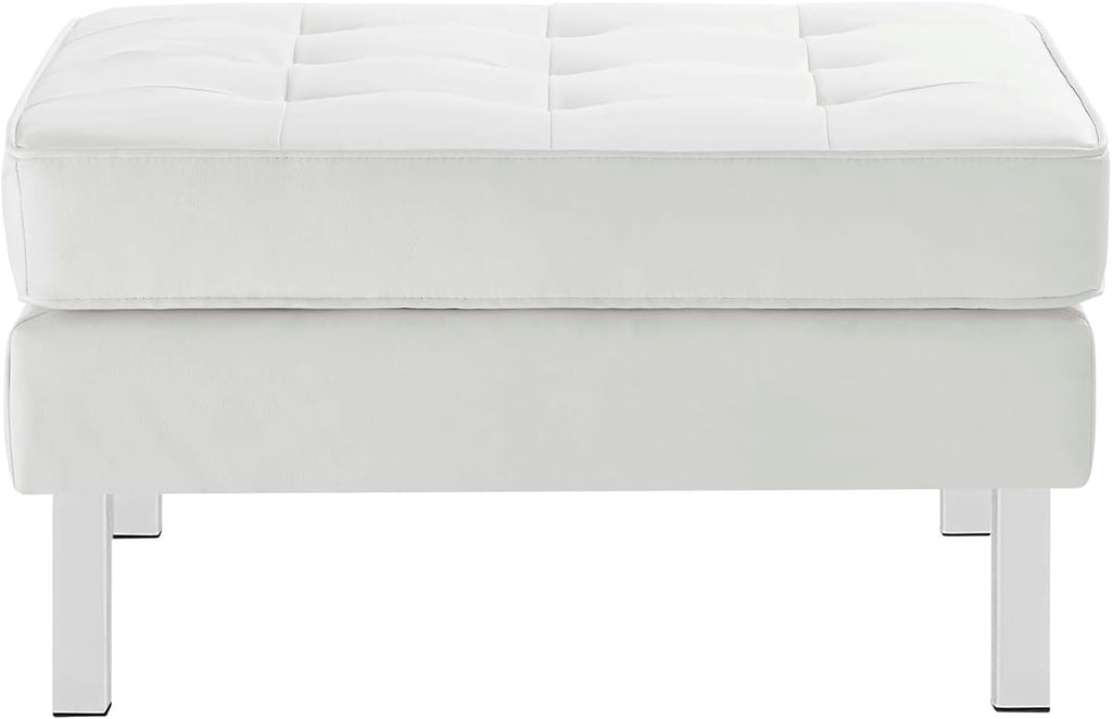 Modway Loft Tufted Button Faux Leather Upholstered Square Ottoman in Silver White