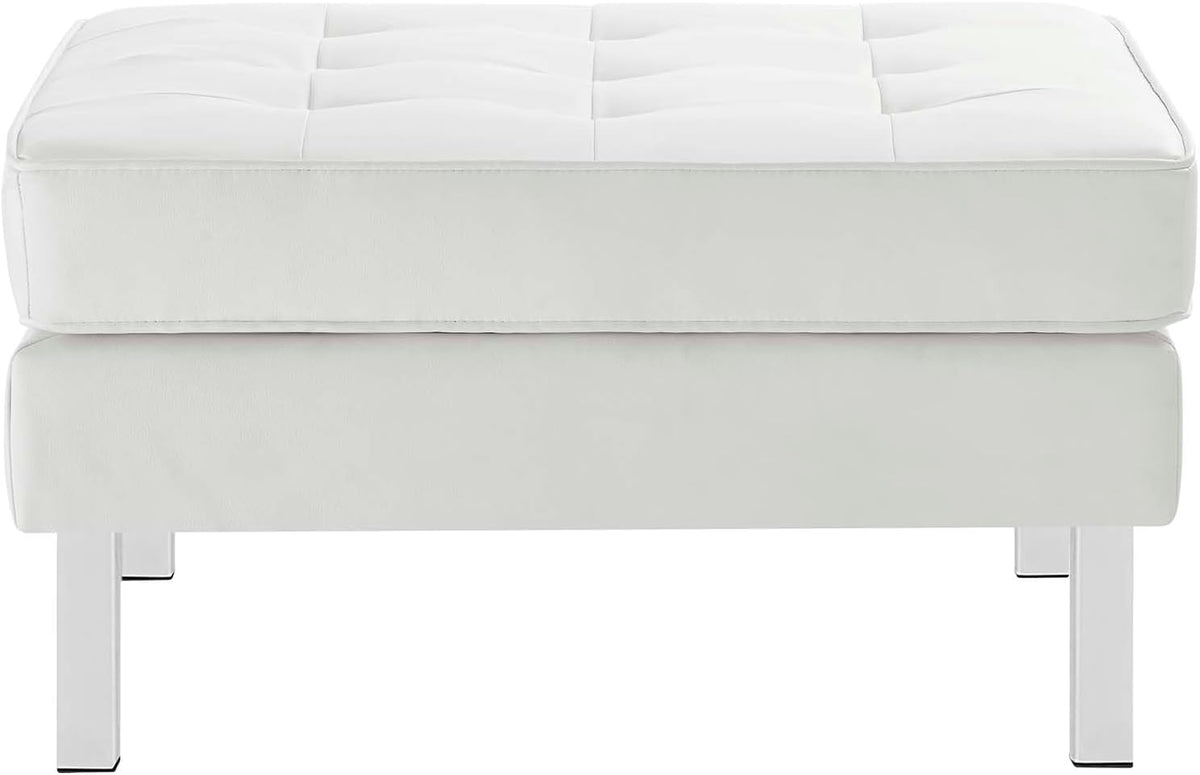 Modway Loft Tufted Button Faux Leather Upholstered Square Ottoman in Silver White