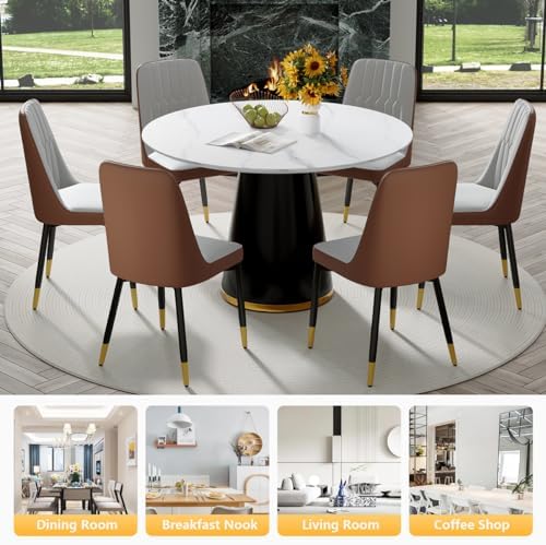 Round Dining Table Set for 6, Modern Round Dining Table Small 45 Inch Dinner Table Wood Round Tables for Living Room, Space Saving, Easy Assembly