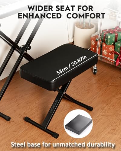 STRICH Piano Bench Folding Stool, Adjustable X-Style Piano Chair with 2.3 inch Thicken Soft Cushion, Keyboard Bench for Musicians, Black, SPB-M15