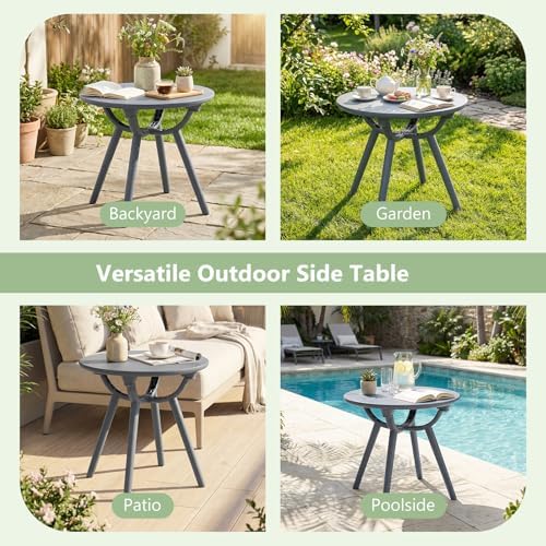 Tangkula Outdoor 20" Round Side Table Set of 2, Gray