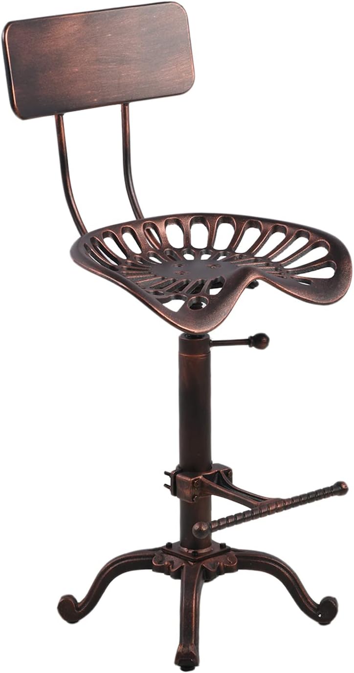 Industrial Design Metal Adjustable Height Backrest Chair Vintage Tractor Saddle Bar Stool Copper