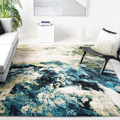 SAFAVIEH Glacier Collection X-Large Area Rug - 11' x 15', Navy & Green, Modern Abstract Design, Non-Shedding & Easy Care, Ideal for High Traffic Areas in Living Room, Bedroom (GLA123M)