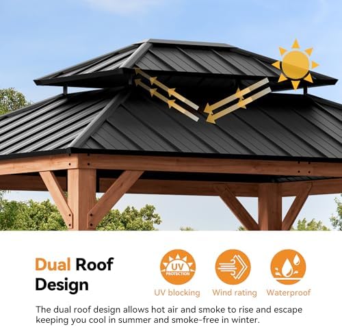 Modern Shade Wood Gazebo 11x13 with Double Galvanized Steel Roof