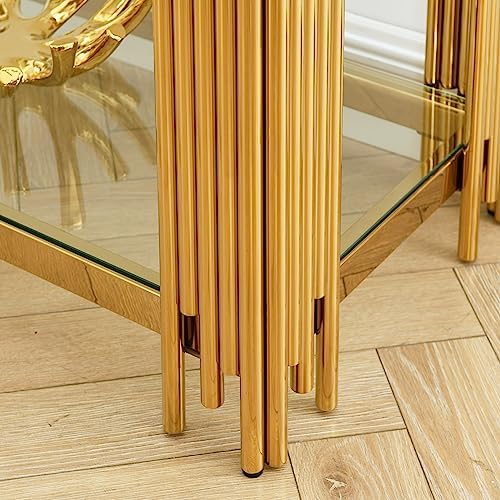 Modern Glass Console Table, 55" Gold Sofa Table with Sturdy Metal Frame and Clear Tempered Glass Top, for Living Room Entryway Bedroom, Gold Finish (Gold4)