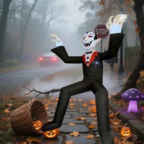 10ft Giant Sitting Vampire Halloween Inflatable with Built-in LED Lights - Outdoor Halloween Decoration for Yard, Eaves, Balcony & Tree Branch, Yard,Doorway,Halloween Party Prop