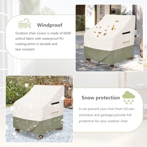Patio Adirondack Chair Cover 32 W x 35 D x 36 H inches,600D Heavy Duty Waterproof Outdoor Chair Covers,Patio Furniture Covers for Adirondack Chair,Beige