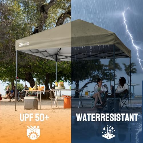 CROWN SHADES 10x10 Pop Up Canopy Tent, Outdoor Canopy, Khaki