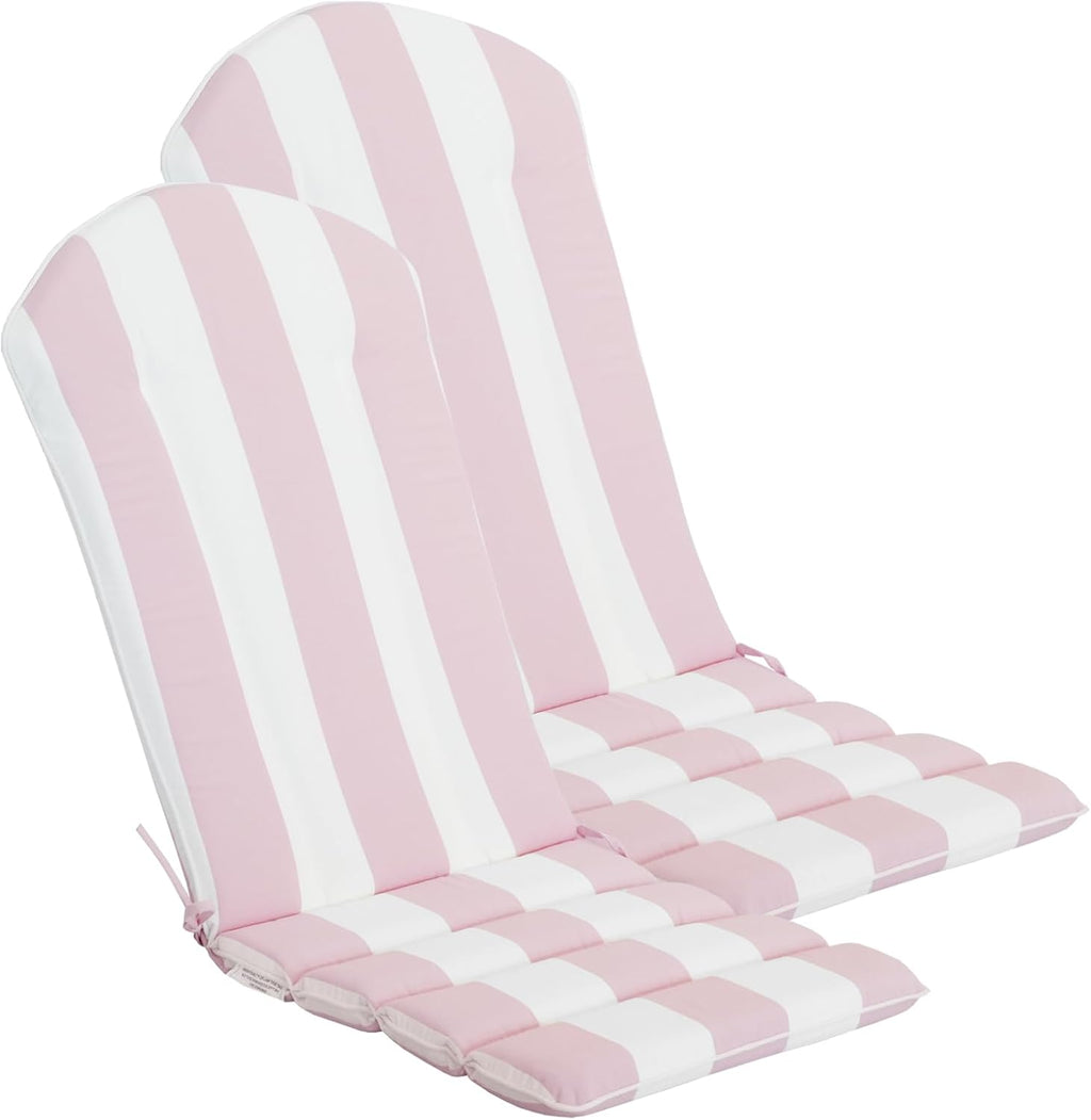 COZYVIDA 50"x20" Adirondack Chair Cushions Set of 2,Outdoor Rocking Chair Cushions high Back,Water-Resistant,UV-Resistant 1000+ Hrs, with Adjustable Straps,Pink White Stripe