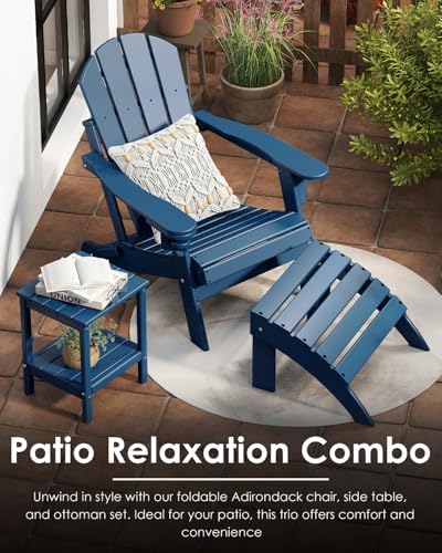 GREENVINES Folding-Adirondack-Chairs Set of 2, HDPE All Weather, Blue