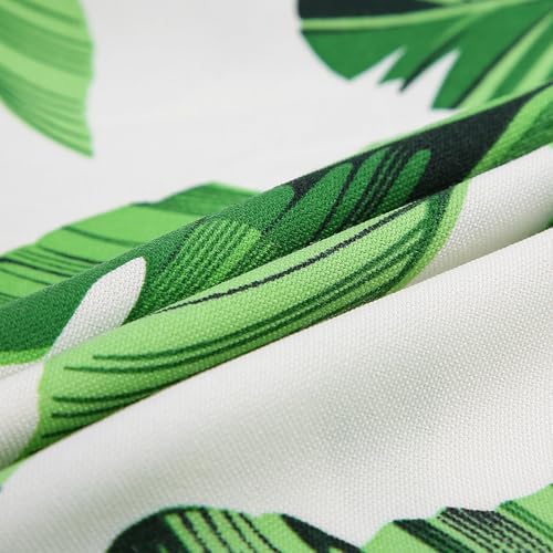 19x19x3 Inch Outdoor Square Corner Chair Cushions with Ties Set of 2, Water & Fade Resistant Thick Seat Cushion Pads for Garden Patio Dining Porch Furniture - Green Leaves White