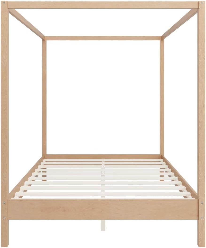 JIJIWANG King Size Solid Wood Canopy Bed, Natural