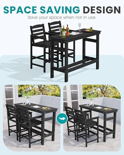 SERWALL 41" HDPE Outdoor Bar Table with 1.6" Umbrella Hole, Black