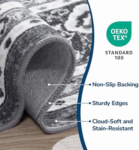 Lessymo 8 x 10 Area Rugs for Living Room, Machine Washable Rug Grey White