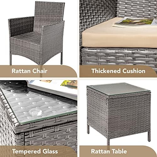 Devoko 3 Piece Patio Furniture Set Outdoor Wicker Conversation (Pale Grey)