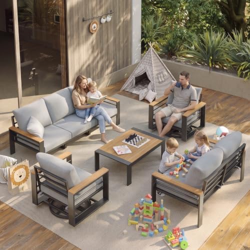 Aoxun Aluminum Patio Furniture Set with Swivel Chairs & Fire Pit Table