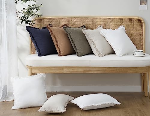 Foindtower Decorative Linen Fringe Throw Pillow Covers 26×26 Inch,Beige