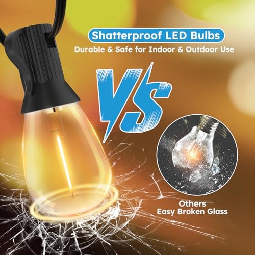 GvvooHome LED Outdoor String Lights, 200FT Waterproof Patio Lights with 62 Shatterproof S11 Plastic Bulbs, 2700K Warm White Edison Hanging Lights for Backyard, Garden, Porch, Bistro