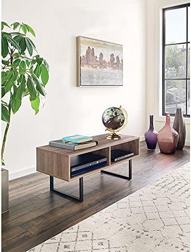 ClosetMaid Rectangular Wood Coffee Table with Storage Shelves, Narrow, 39.45" Wide, Light Finish, Gray