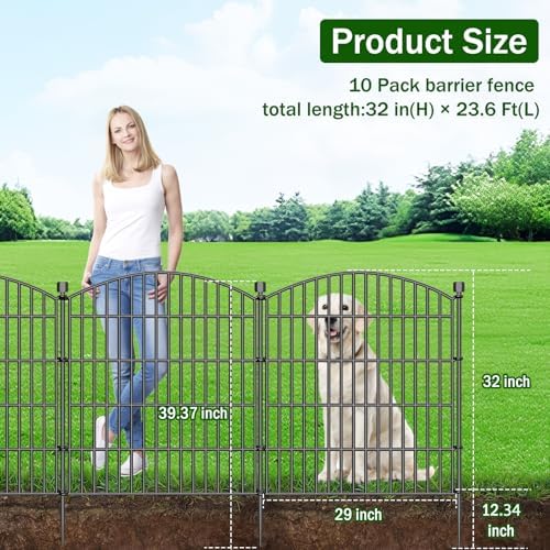 10 Panel No Dig Decorative Garden Fence 32" H x 23.6'L Outdoor Dog Barrier