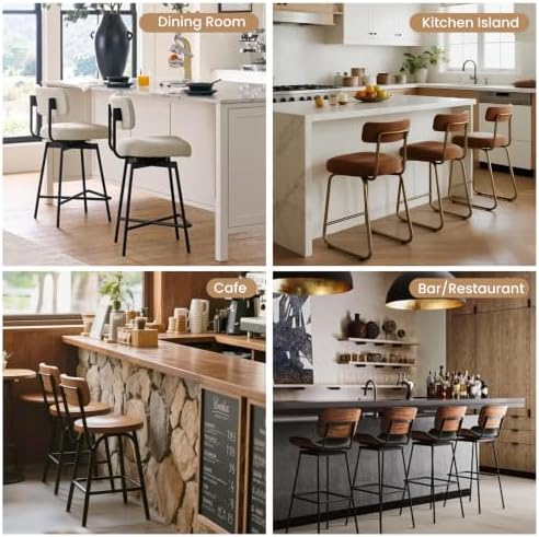 Swivel Bar Stools Set of 2, 26.7" Upholstered Counter Height Bar Chairs