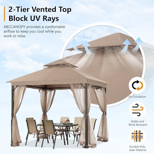 ABCCANOPY Outdoor Patio Gazebo 9x9 with Mosquito Netting, Khaki