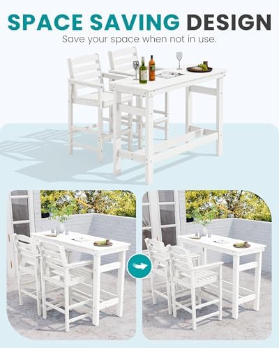 SERWALL 41" HDPE Outdoor Bar Table with 1.6" Umbrella Hole, White