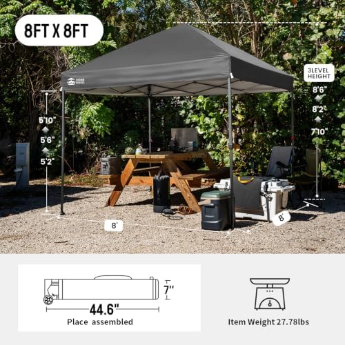 CROWN SHADES 8x8 Pop Up Canopy, Outdoor Canopy Tent, Gray