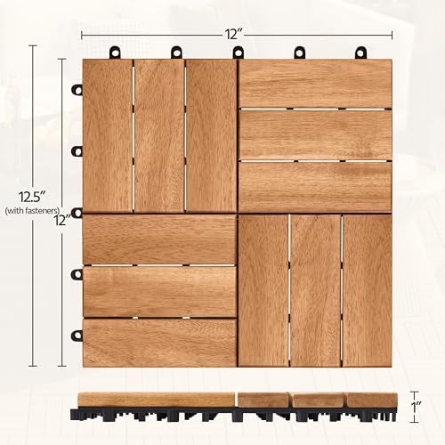 Yaheetech 54PCS Acacia Wood Deck Tiles Interlocking Patio Flooring,Wood