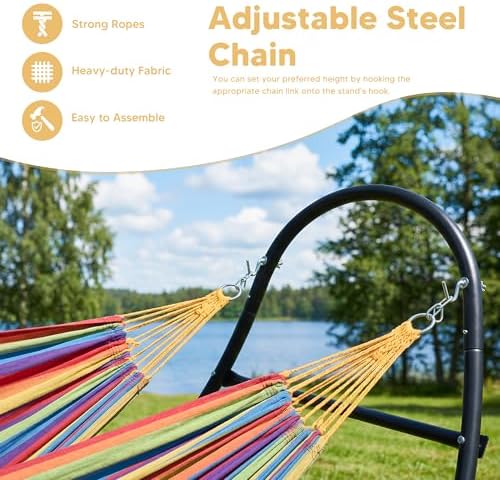 SUNCREAT Hammocks for Outside with Stand, Porch Hammock and Stand, 475 lbs Capacity, Patent Pending, Rainbow