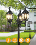 VIANIS 3-Head Dusk to Dawn Outdoor Lamp Post Light with Outlet, Anti-Rust