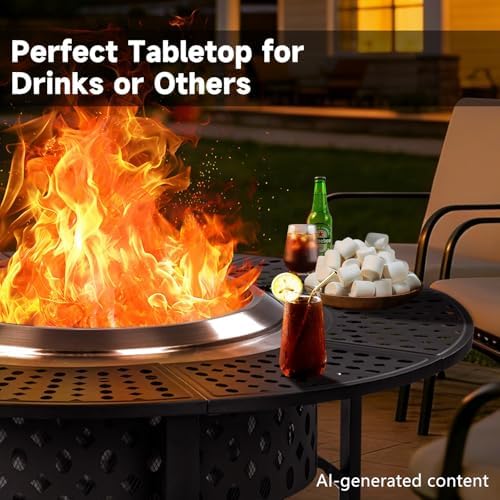 OutVue 47 Inch Smokeless Fire Pit with 2 Grills,Large Firepits for Outside