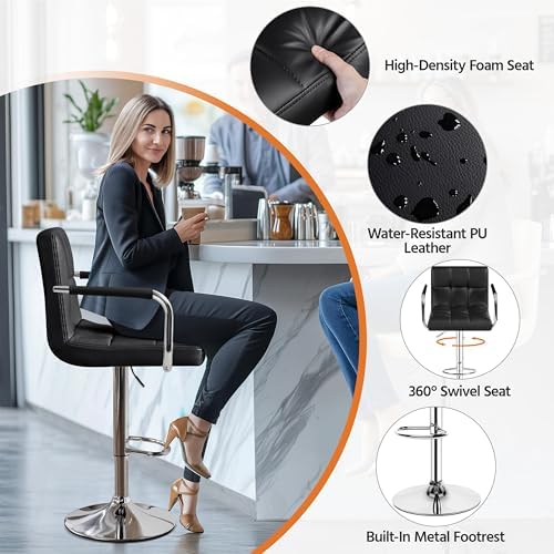 Yaheetech Bar Stools Set of 4, Swivel with Backs, Adjustable Height, Black