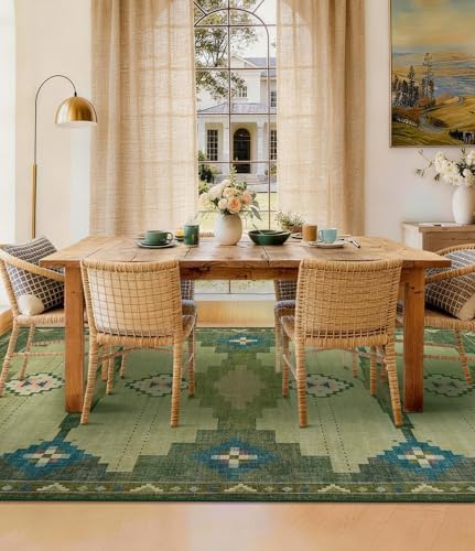 YIHOUSE 9’x12’ Washable Green Mid Century Modern Area Rug for Living Room