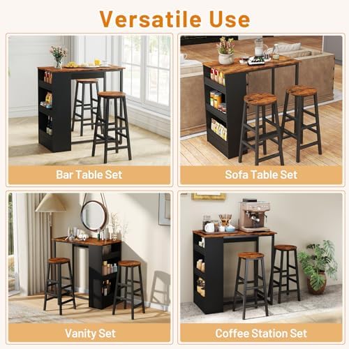 Giantex 3-Pieces Dining Table Set, 36-Inches Rectangular Kitchen Table and 2 Barstools with Storage Shelves, Counter Height Table Set for Small Space, Breakfast Nook, Dinette, Pub, Living Room