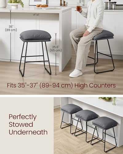 VASAGLE Bar Stools Set of 2, Leather, Metal Sled Legs, 25.6 Inches