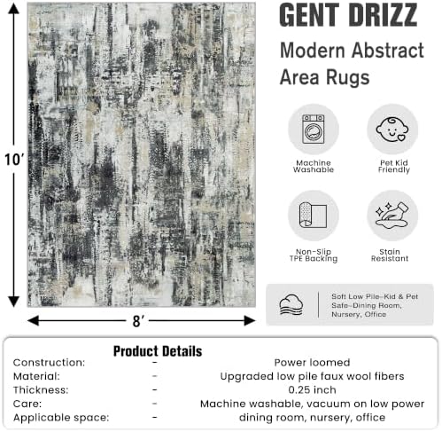 8x10 Area Rugs for Living Room: Washable Abstract Black Grey Gold Carpet