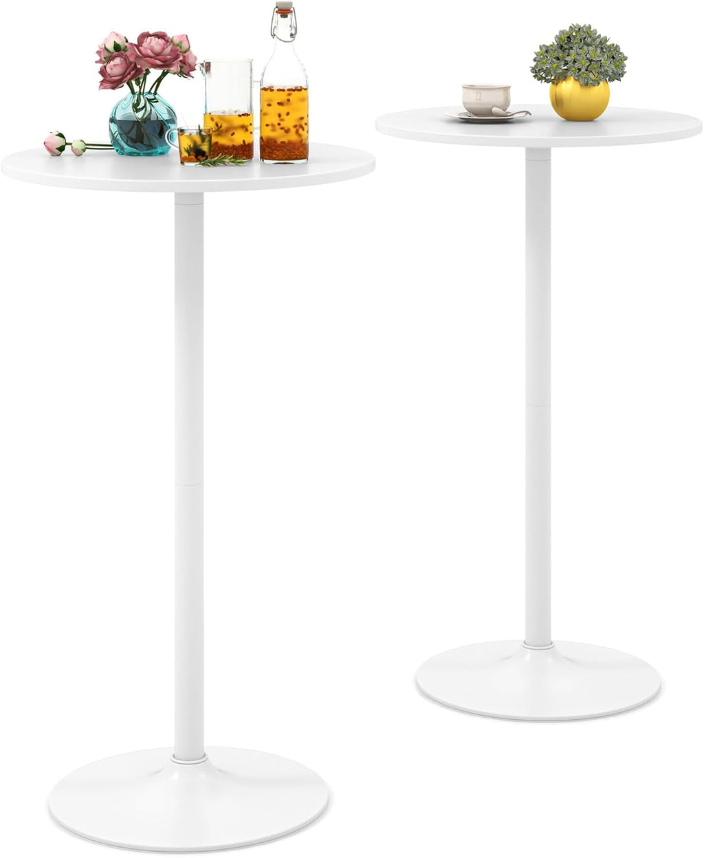 COSTWAY Round Bistro Table, Height Adjustable Bar Height Cocktail Table