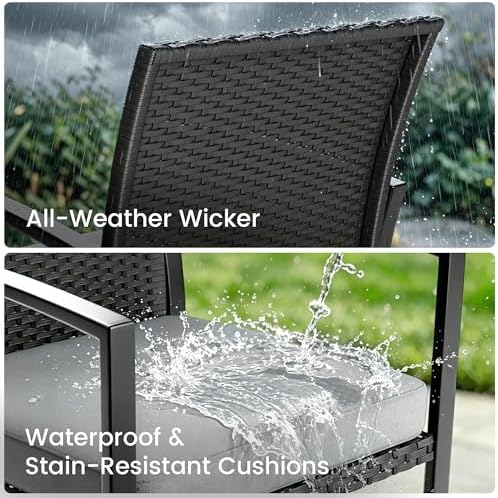 Rocking Patio Bistro Sets - All-Weather - 3 Piece Rattan Conversation Furniture Set, Wicker Outdoor Front Porch Chair for Balcony, Porch, Garden, Backyard, Poolside,Gray