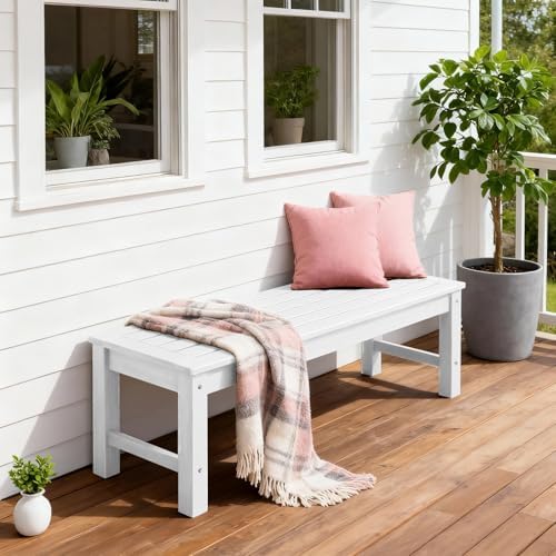 Psilvam 47" Backless Outdoor Bench for 2-Person, 700 LBS Capacity, White
