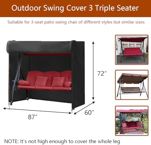 FLYMEI Outdoor Swing Cover 3Seater, 87'' (L) x 60''(W) x 72''(H), Black