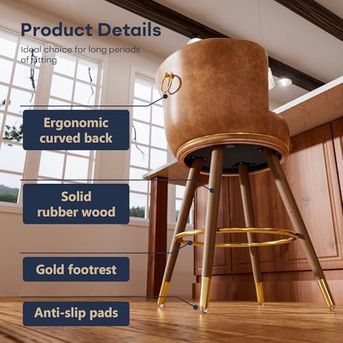 SeekFancy 24 Inch Brown Leather Swivel Counter Bar Stools Set of 2