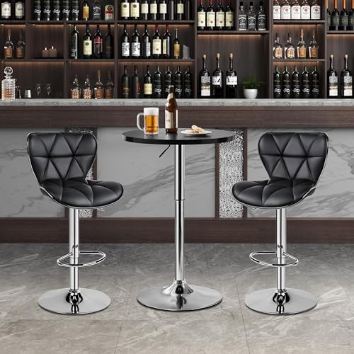 Yaheetech Round Bar Table, Adjustable 27.5-36" Height, Swivel Top, Black