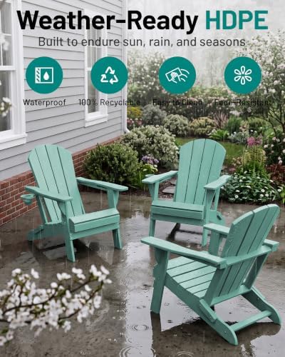 PLUUV Folding Adirondack Fire Pit Chairs Set of 2 with Cup Holder, Aruba