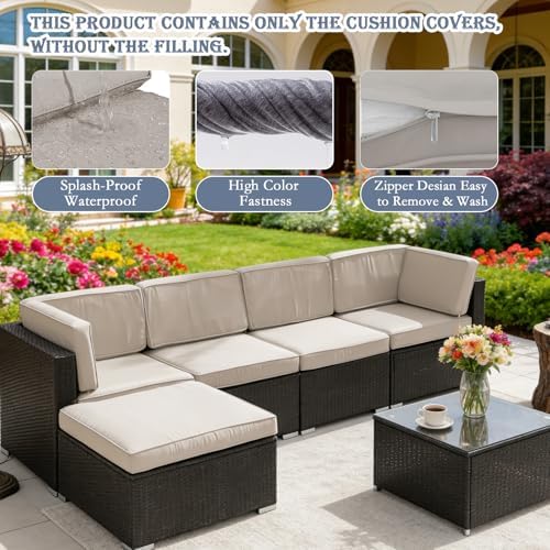 11 Piece Patio Cushion Covers Replacement Water&Fade Resistant Outdoor Sofa Slipcovers for Sectional Wicker Rattan Furniture，Deck&Porch Cushion Protector (Light Gray, 24.8x24.8x3.54 Inches)